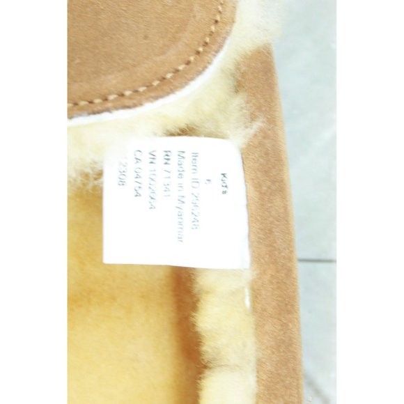 LL Bean Kids Brown Suede Wicked Good Shearling Lined Moccasin Slipper Size 6 - Picture 8 of 9